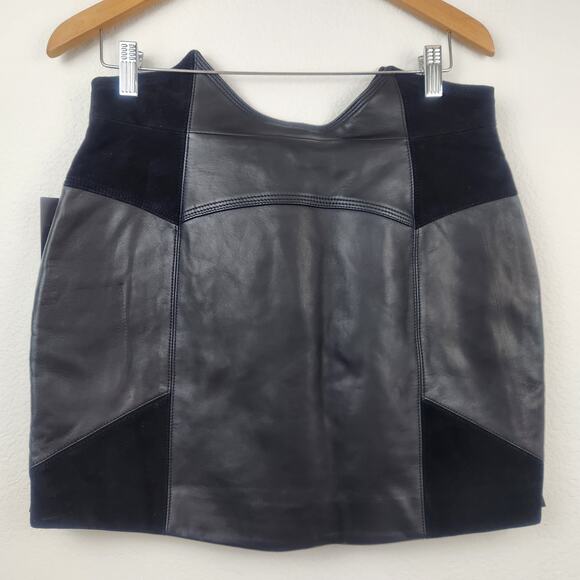 Retrofete Fae Patchwork Skirt Black Lamb Leather Goat Suede Size Large NWT - Picture 6 of 9